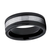 Black and Silver Center Brushed Tungsten Wedding Band Ring for Men