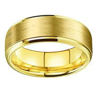 Yellow Gold Beveled Edges Tungsten Wedding Band Ring for Men
