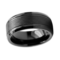 Black Brushed Finish Tungsten Wedding Band Ring for Men with Beveled Edges