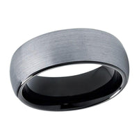 Black and Silver Brushed Tungsten Wedding Band Ring for Men