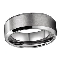 Silver Brushed Tungsten Wedding Band Ring for Men with Beveled Edges