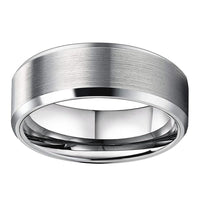 Silver Brushed Tungsten Wedding Band Ring for Men and Women with Beveled Edges