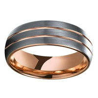 Rose Gold Grooved Matte Brushed Tungsten Wedding Band Ring for Men