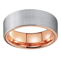 Rose Gold and Silver Brushed Tungsten Wedding Band Ring for Men