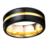 Black and Gold Grooved Tungsten Wedding Band Ring for Men