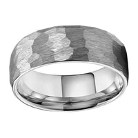 Silver Hammered Couple Tungsten Wedding Band Ring for Men and Women