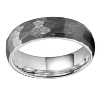 Silver Hammered Couple Tungsten Wedding Band Ring for Men and Women
