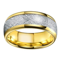 Yellow Gold Meteorite Tungsten Mens Wedding Band Ring