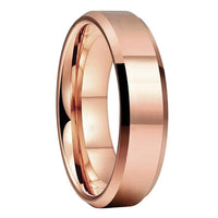 Rose Gold Polished Tungsten Wedding Band Ring for Men and Women with Beveled Edges
