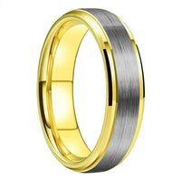 Silver and Yellow Gold Brushed Couple Tungsten Wedding Band Ring for Men and Women