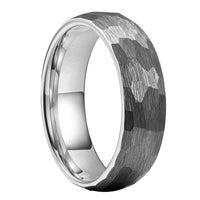 Silver Hammered Couple Tungsten Wedding Band Ring for Men and Women