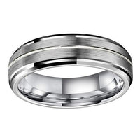 Silver Grooved Stepped Edges Tungsten Wedding Band Ring for Men and Women