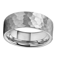 Silver Hammered Tungsten Wedding Band Ring for Men