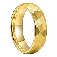Yellow Gold Hammered Couple Tungsten Wedding Band Ring for Men and Women