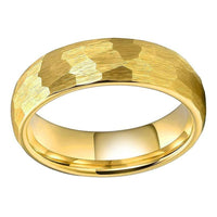 Yellow Gold Hammered Couple Tungsten Wedding Band Ring for Men and Women