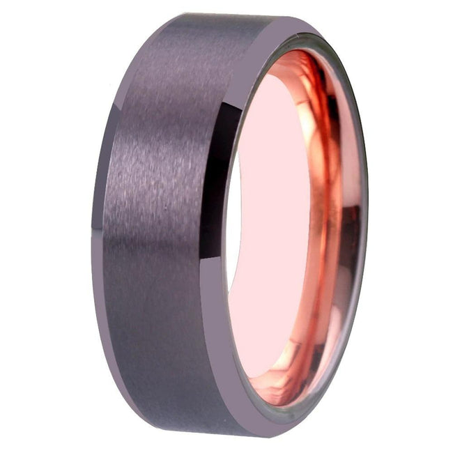 Rose Gold and Gunmetal Brushed Tungsten Wedding Band Ring for Men