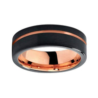 Rose Gold Black Offset Grooved Tungsten Wedding Band Ring for Men