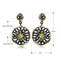 Black Gold Plated Yellow Zirconia Hollow Gothic Earrings for Women