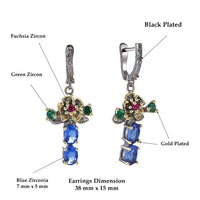 Blue Green Fuchsia Diamond Simulant Drop Earrings for Women