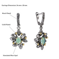 Simulated Opal Stone Black Gold Color Gothic Earrings for Women
