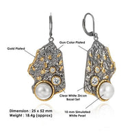 Gunmetal Gold Plated White Pearl Zirconia Exotic Drop Earrings for Women