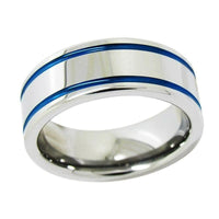 Silver with Blue Grooves Tungsten Wedding Band Ring for Men