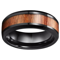 Black Koa Wood Inlay Tungsten Mens Wedding Band Ring