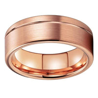 Rose Gold Offset Grooved Tungsten Wedding Band Ring for Men