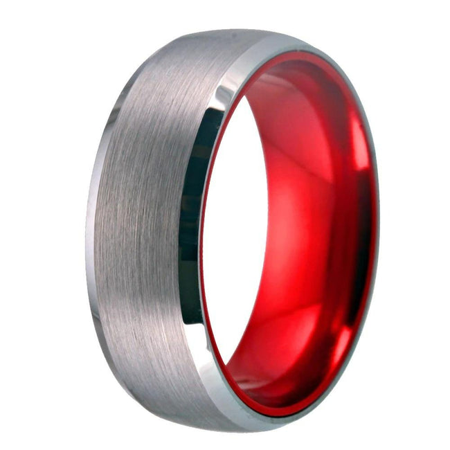 Red and Silver Tungsten Wedding Band Ring for Men