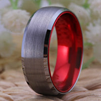 Red and Silver Tungsten Wedding Band Ring for Men
