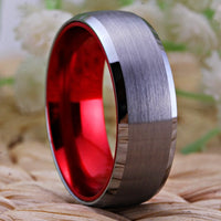 Red and Silver Tungsten Wedding Band Ring for Men