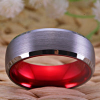 Red and Silver Tungsten Wedding Band Ring for Men