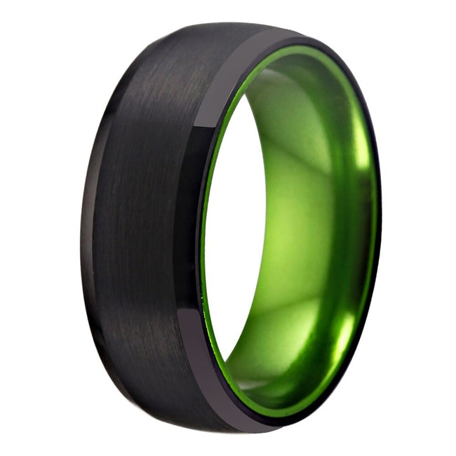 Black and Green Tungsten Wedding Band Ring for Men