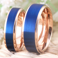 Rose Gold and Blue Couple Tungsten Wedding Band Ring for Men and Women