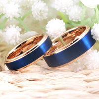 Rose Gold and Blue Couple Tungsten Wedding Band Ring for Men and Women