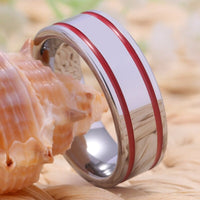Silver with Red Grooves Tungsten Wedding Band Ring for Men