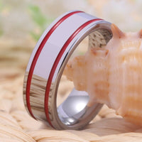 Silver with Red Grooves Tungsten Wedding Band Ring for Men