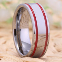 Silver with Red Grooves Tungsten Wedding Band Ring for Men