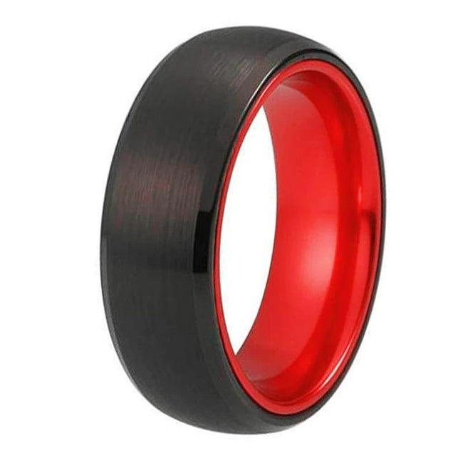 Red and Black Tungsten Wedding Band Ring for Men