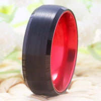 Red and Black Tungsten Wedding Band Ring for Men