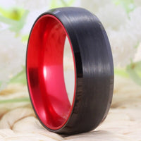 Red and Black Tungsten Wedding Band Ring for Men