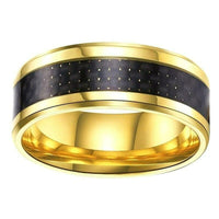 Yellow Gold Tungsten Mens Wedding Band Ring with Black Carbon Fiber Inlay