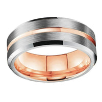 Rose Gold Grooved and Silver Brushed Tungsten Wedding Band Ring for Men