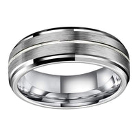 Silver Grooved Stepped Edges Tungsten Wedding Band Ring for Men and Women