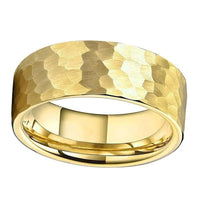 Yellow Gold Hammered Tungsten Wedding Band Ring for Men