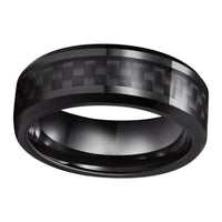 Black Carbon Fiber Tungsten Mens Wedding Band Ring