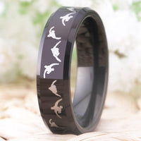 Black Duck Hunting Couple Tungsten Wedding Band Ring for Men and Women