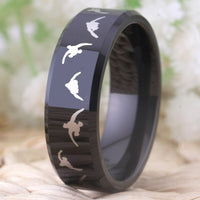 Black Duck Hunting Couple Tungsten Wedding Band Ring for Men and Women