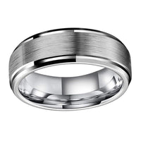 Silver Beveled Edges Brushed Finish Tungsten Wedding Band Ring for Men