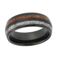 Black Meteorite and Koa Wood Inlay Tungsten Mens Wedding Band Ring